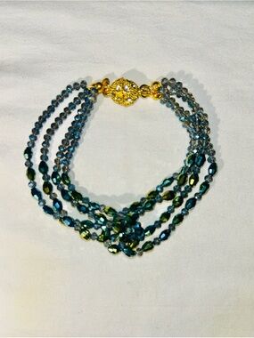 Multi-Strand Blue-Green Gorgeous Crystal Bracelet Magnetic Clasp-